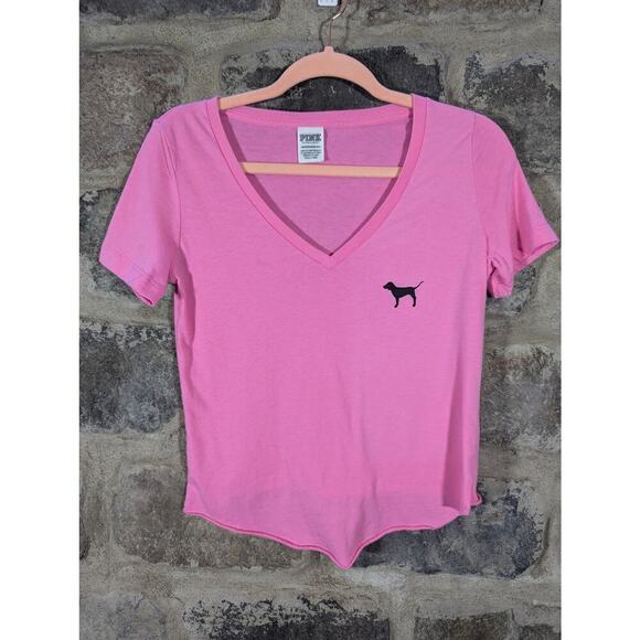 VS Pink Top Woman's XS Pink Cropped‎ Raw Hem Oversized Retro Y2K 90'S Barbiecore - Picture 1 of 11